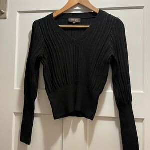 Truth Black Ribbed V-Neck Knit Sweater